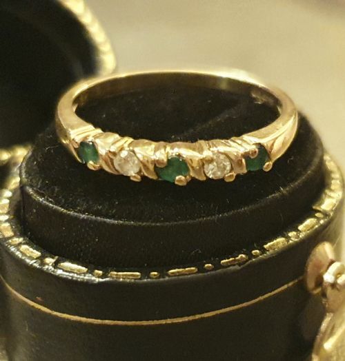 VINTAGE EMERALD DIAMOND 9CT GOLD HALF ETERNITY RING SIZE M - ADDITIONAL PHOTO 10