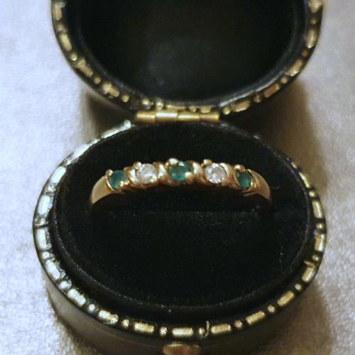 VINTAGE EMERALD DIAMOND 9CT GOLD HALF ETERNITY RING SIZE M - ADDITIONAL PHOTO 12