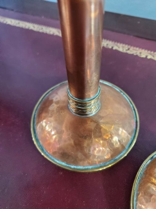 PAIR ARTS CRAFTS COPPER CANDLESTICKS C1910 - ADDITIONAL PHOTO 5