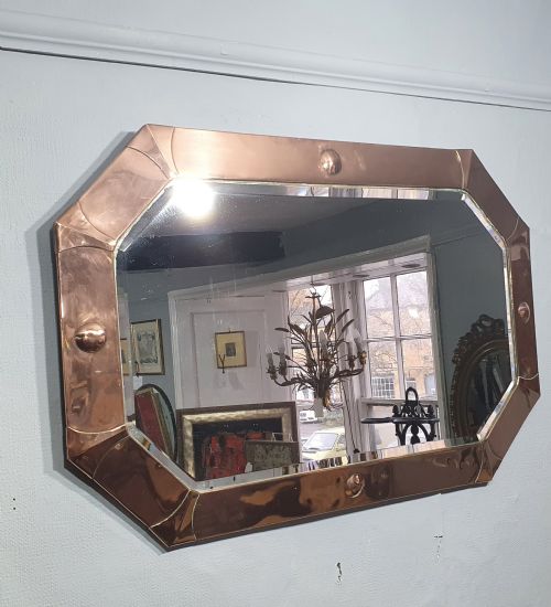 LARGE 80CM ART DECO OCTAGONAL COPPER MIRROR C1920 - ADDITIONAL PHOTO 4
