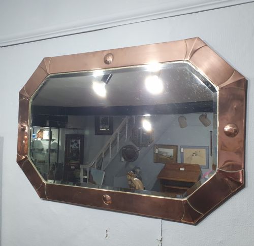 LARGE 80CM ART DECO OCTAGONAL COPPER MIRROR C1920 - ADDITIONAL PHOTO 1