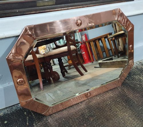 large 80cm art deco octagonal copper mirror c1920 - CATEGORY: ANTIQUE MIRRORS - DATED 1920