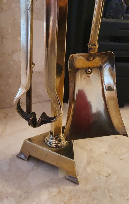 ARTS CRAFTS BRASS 3 PIECE FIRE COMPANION SET OF FIRE TOOLS C1910 - ADDITIONAL PHOTO 4