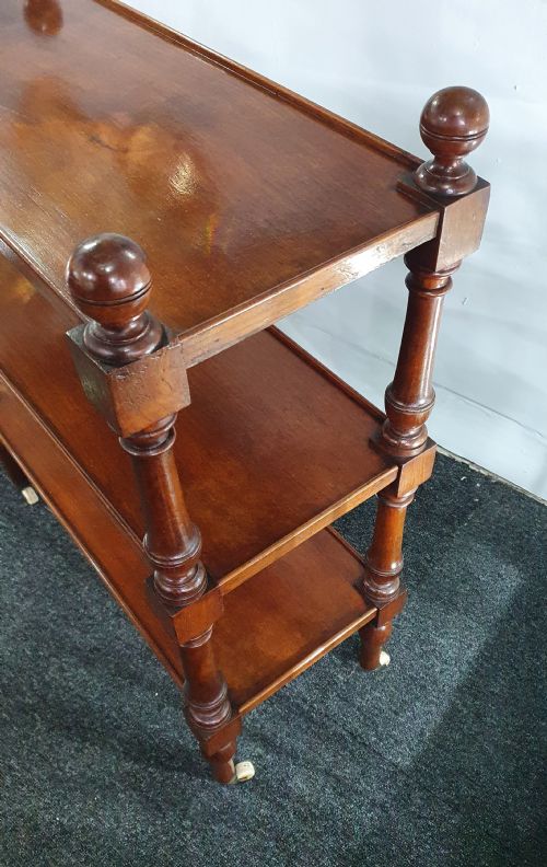SERVING TROLLEY 3 TIER MAHOGANY ON ORIGINAL CASTERS 19TH CENTURY - ADDITIONAL PHOTO 1