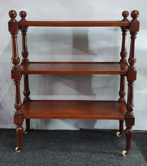 serving trolley 3 tier mahogany on original casters 19th century - CATEGORY: ANTIQUE MISCELLANEOUS - DATED 19TH CENTURY