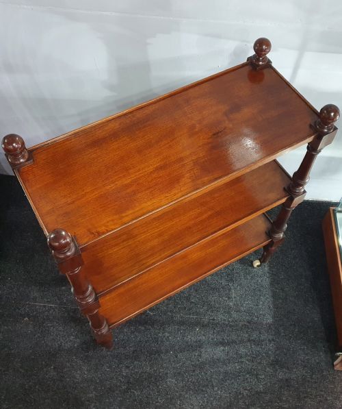SERVING TROLLEY 3 TIER MAHOGANY ON ORIGINAL CASTERS 19TH CENTURY - ADDITIONAL PHOTO 4