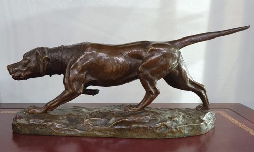 clovis edmond masson french bronze hunting dog c1880 - CATEGORY: ANTIQUE SCULPTURES - DATED 1880