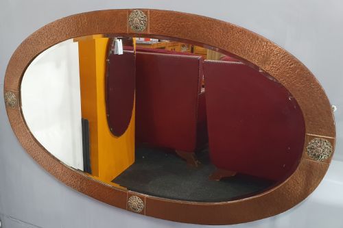 extra large 116cm arts crafts copper wall mirror c1910 - CATEGORY: ANTIQUE MIRRORS - DATED 1910