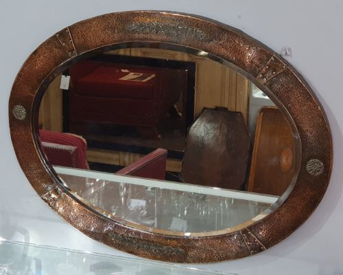 arts crafts hammered copper wall mirror c1910 - CATEGORY: ANTIQUE MIRRORS - DATED 1910