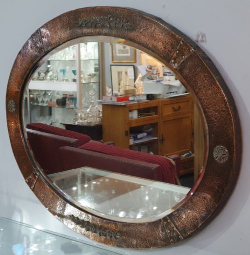 ARTS CRAFTS HAMMERED COPPER WALL MIRROR C1910 - ADDITIONAL PHOTO 2