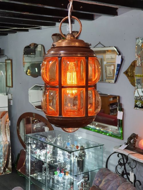 ARTS CRAFTS COPPER LANTERN WITH HANDBLOWN GLASS C1910 - ADDITIONAL PHOTO 5