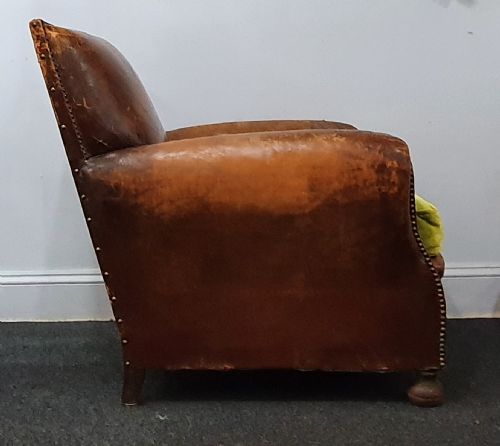 FRENCH ART DECO LEATHERBOUND CLUB CHAIR C1930 - ADDITIONAL PHOTO 2