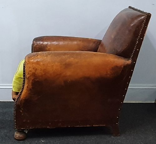 FRENCH ART DECO LEATHERBOUND CLUB CHAIR C1930 - ADDITIONAL PHOTO 4