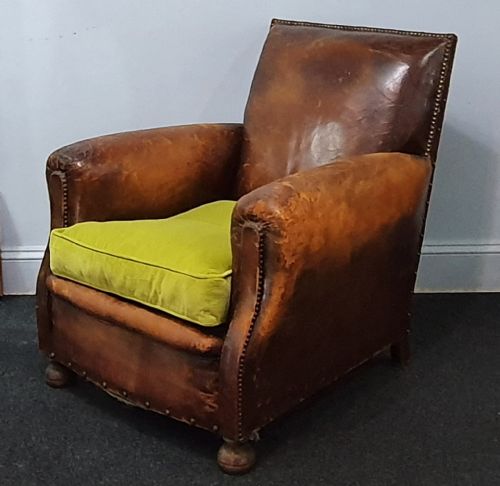 french art deco leatherbound club chair c1930 - CATEGORY: ANTIQUE CHAIRS - DATED 1930