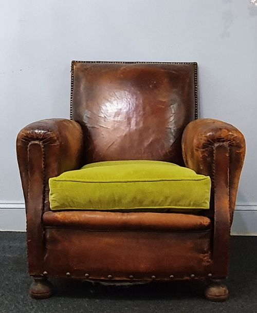 FRENCH ART DECO LEATHERBOUND CLUB CHAIR C1930 - ADDITIONAL PHOTO 6