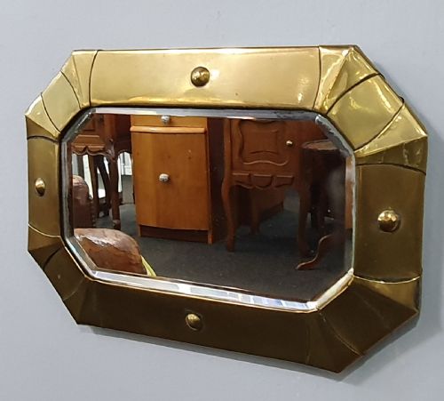 original art deco bevelled glass brass mirror c192030 - CATEGORY: ANTIQUE MIRRORS - DATED 1920