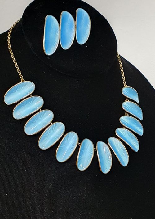 RARE 1950'S DAVID ANDERSON GUILLOCH ENAMEL VERMEIL CHOKER NECKLACE BROOCH - ADDITIONAL PHOTO 1