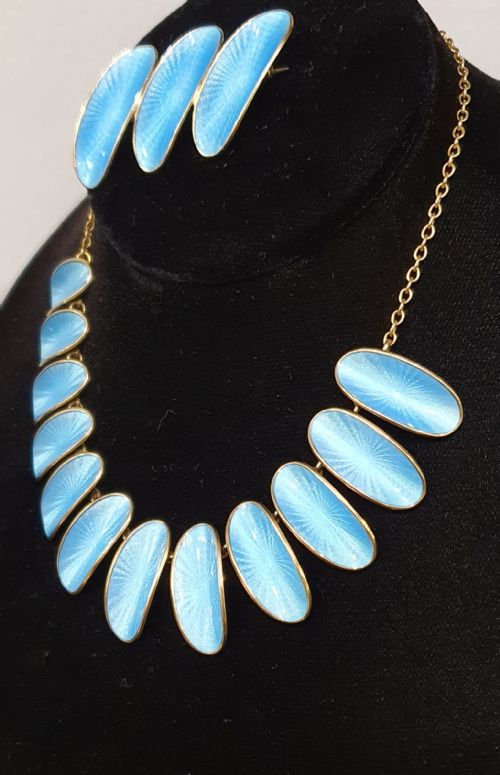 rare 1950's david anderson guilloch enamel vermeil choker necklace brooch - CATEGORY: ANTIQUE JEWELLERY - DATED 1950