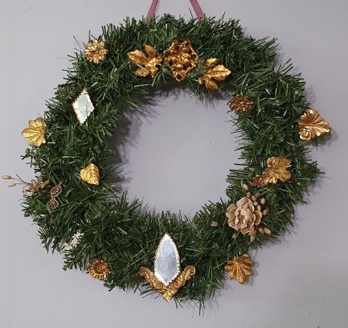 ANTIQUE FRENCH 1800S NAPOLEON III ERA TOLEWARE ADORNED WREATH FROM PRESENTOIR DE MARIAGE - ADDITIONAL PHOTO 4