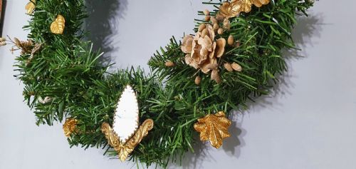 ANTIQUE FRENCH 1800S NAPOLEON III ERA TOLEWARE ADORNED WREATH FROM PRESENTOIR DE MARIAGE - ADDITIONAL PHOTO 2