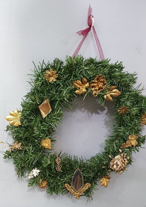 ANTIQUE FRENCH 1800S NAPOLEON III ERA TOLEWARE ADORNED WREATH FROM PRESENTOIR DE MARIAGE - ADDITIONAL PHOTO 3
