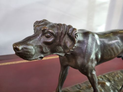 JULES MOIGNIEZ FRENCH BRONZE POINTER HUNTING DOG 19TH CENTURY - ADDITIONAL PHOTO 5