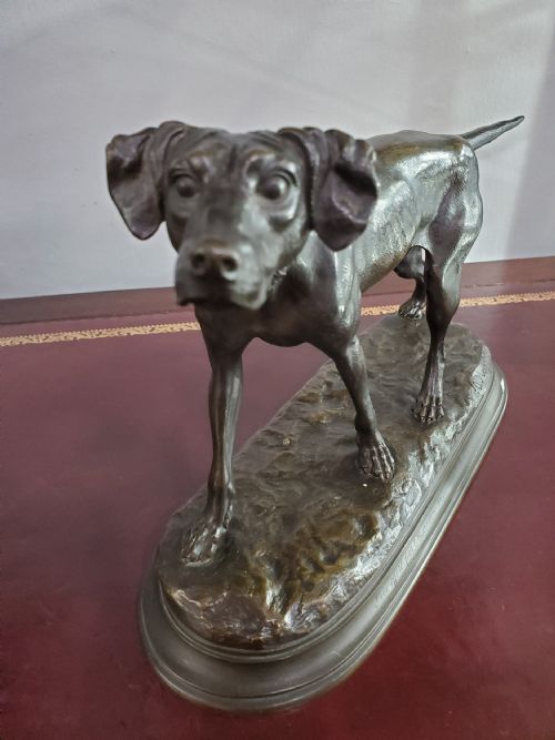 JULES MOIGNIEZ FRENCH BRONZE POINTER HUNTING DOG 19TH CENTURY - ADDITIONAL PHOTO 1