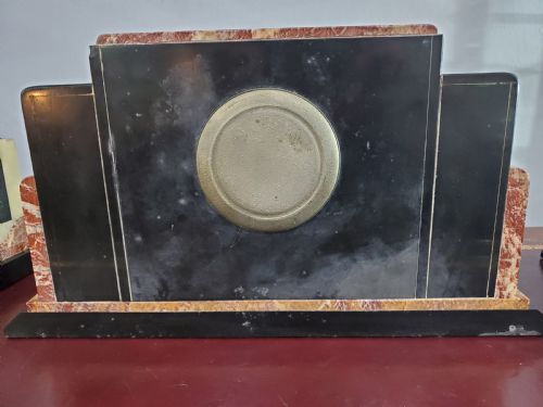 FRENCH ART DECO MARBLE MANTLE CLOCK WITH GARNITURES C1930 - ADDITIONAL PHOTO 5