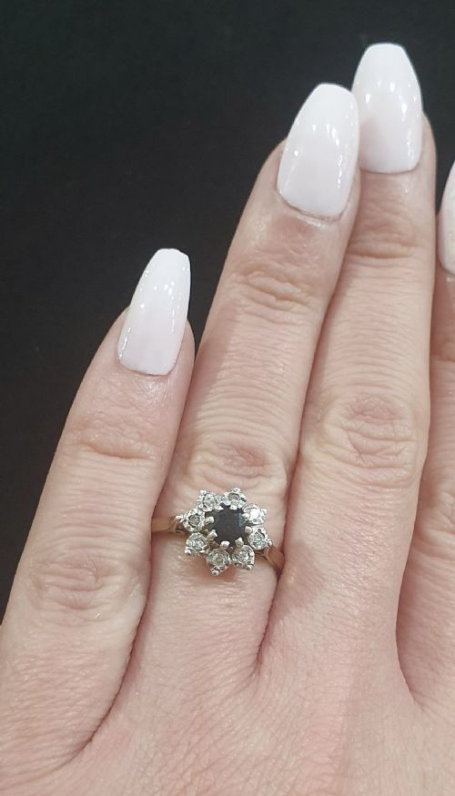 1940S50S SNOWFLAKE SAPPHIRE DIAMOND HALO ON 9CT GOLD RING SIZE N - ADDITIONAL PHOTO 4