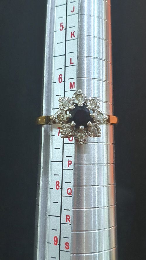 1940S50S SNOWFLAKE SAPPHIRE DIAMOND HALO ON 9CT GOLD RING SIZE N - ADDITIONAL PHOTO 5