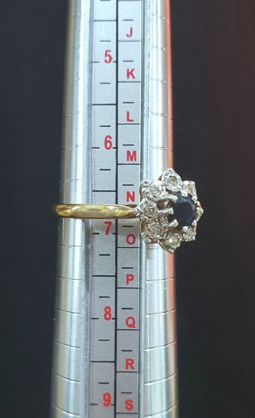 1940S50S SNOWFLAKE SAPPHIRE DIAMOND HALO ON 9CT GOLD RING SIZE N - ADDITIONAL PHOTO 6