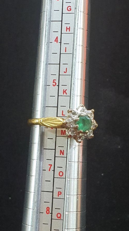 1933 ART DECO 18CT GOLD EMERALD DIAMOND HALO SNOWFLAKE RING SIZE L - ADDITIONAL PHOTO 9