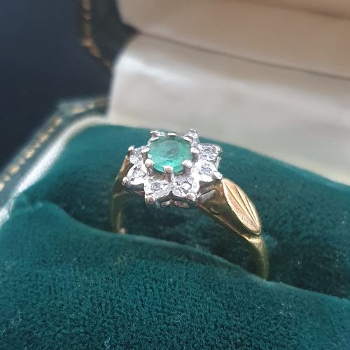 1933 ART DECO 18CT GOLD EMERALD DIAMOND HALO SNOWFLAKE RING SIZE L - ADDITIONAL PHOTO 11