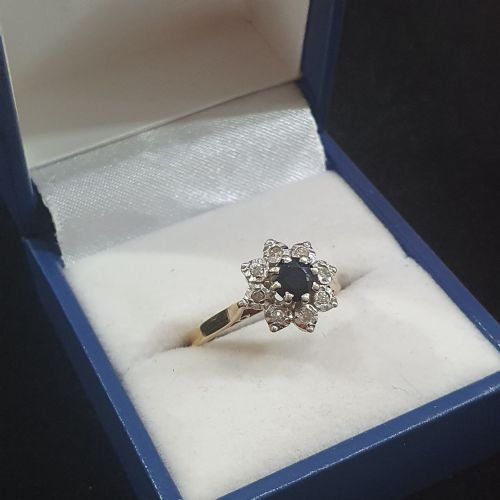 1940S50S SNOWFLAKE SAPPHIRE DIAMOND HALO ON 9CT GOLD RING SIZE N - ADDITIONAL PHOTO 11