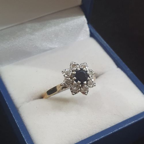 1940S50S SNOWFLAKE SAPPHIRE DIAMOND HALO ON 9CT GOLD RING SIZE N - ADDITIONAL PHOTO 10