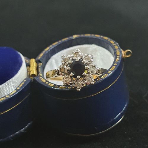 1940S50S SNOWFLAKE SAPPHIRE DIAMOND HALO ON 9CT GOLD RING SIZE N - ADDITIONAL PHOTO 12