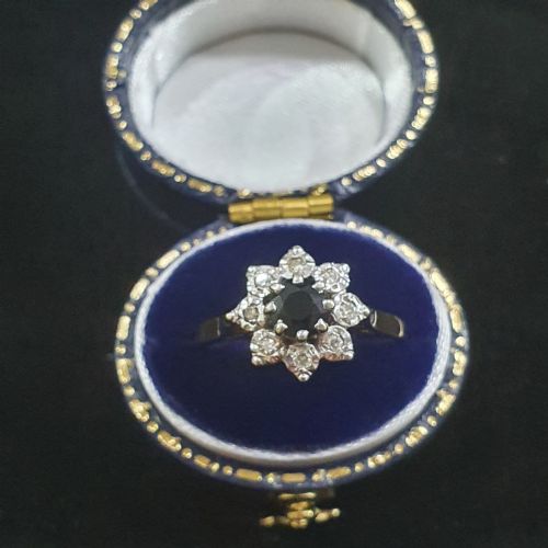 1940S50S SNOWFLAKE SAPPHIRE DIAMOND HALO ON 9CT GOLD RING SIZE N - ADDITIONAL PHOTO 13