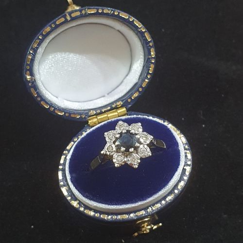 1940S50S SNOWFLAKE SAPPHIRE DIAMOND HALO ON 9CT GOLD RING SIZE N - ADDITIONAL PHOTO 14