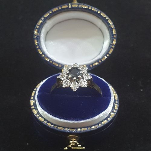 1940S50S SNOWFLAKE SAPPHIRE DIAMOND HALO ON 9CT GOLD RING SIZE N - ADDITIONAL PHOTO 15