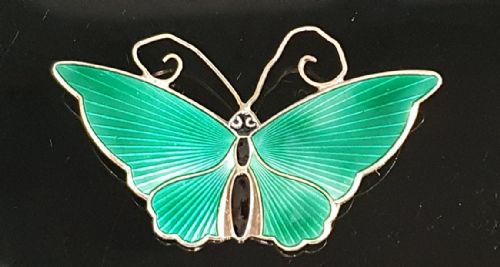vintage david anderson butterfly brooch pin guilloche enamel on vermeil silver c194050 - CATEGORY: ANTIQUE JEWELLERY - DATED 1940