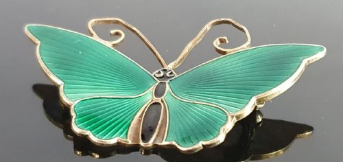 VINTAGE DAVID ANDERSON BUTTERFLY BROOCH PIN GUILLOCHE ENAMEL ON VERMEIL SILVER C194050 - ADDITIONAL PHOTO 4