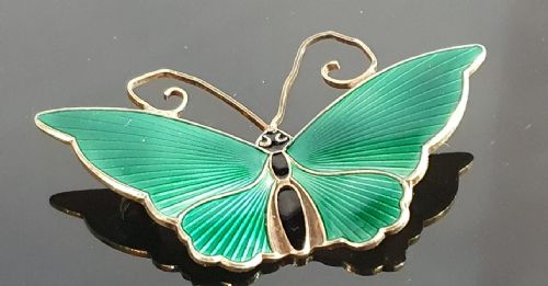 VINTAGE DAVID ANDERSON BUTTERFLY BROOCH PIN GUILLOCHE ENAMEL ON VERMEIL SILVER C194050 - ADDITIONAL PHOTO 5