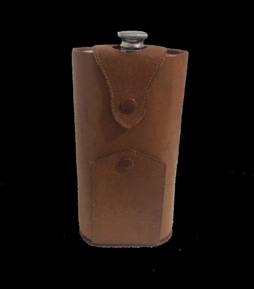 PHV CO CHROMIUM HIP FLASK 4 SHOT CUPS IN TAN HIDE TRAVEL CASE - ADDITIONAL PHOTO 2
