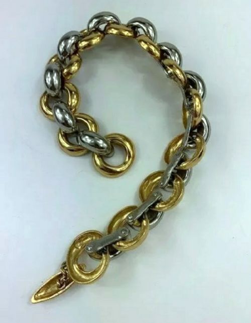 YVES SAINT LAURENT NECKLACE SILVER GOLD PLATED STATEMENT HOOP DESIGN VINTAGE 1960S YSL RIVE GAUCHE - ADDITIONAL PHOTO 2