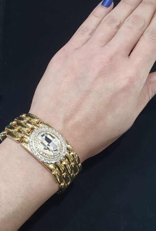 GIVENCHY VINTAGE GOLD PLATED CRYSTAL WIDE BRACELET - ADDITIONAL PHOTO 2
