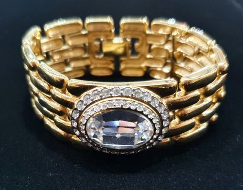 GIVENCHY VINTAGE GOLD PLATED CRYSTAL WIDE BRACELET - ADDITIONAL PHOTO 6