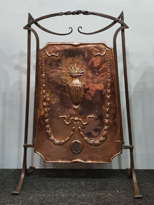 arts crafts hand forged iron and copper firescreen c1910 - CATEGORY: ANTIQUE FIREPLACES - DATED 1900