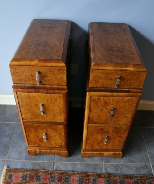 PAIR OF ART DECO BURR WALNUT BEDSIDE CABINETS C192030 - ADDITIONAL PHOTO 2