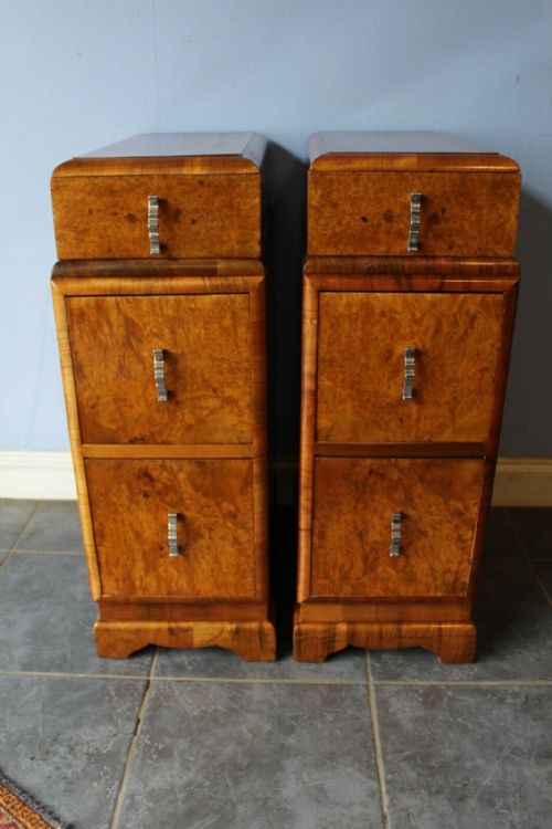 PAIR OF ART DECO BURR WALNUT BEDSIDE CABINETS C192030 - ADDITIONAL PHOTO 5