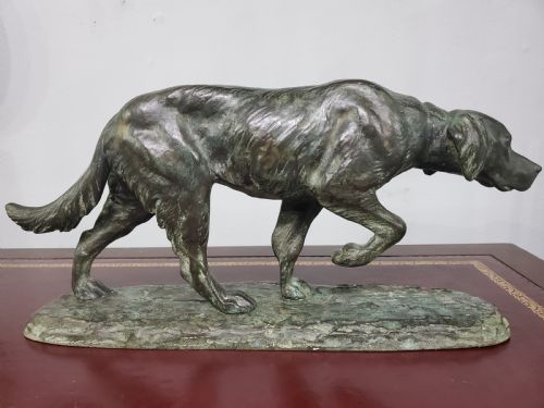 louis rich riche animalier 44cm bronze hunting hound c1900 - CATEGORY: ANTIQUE SCULPTURES - DATED 1900